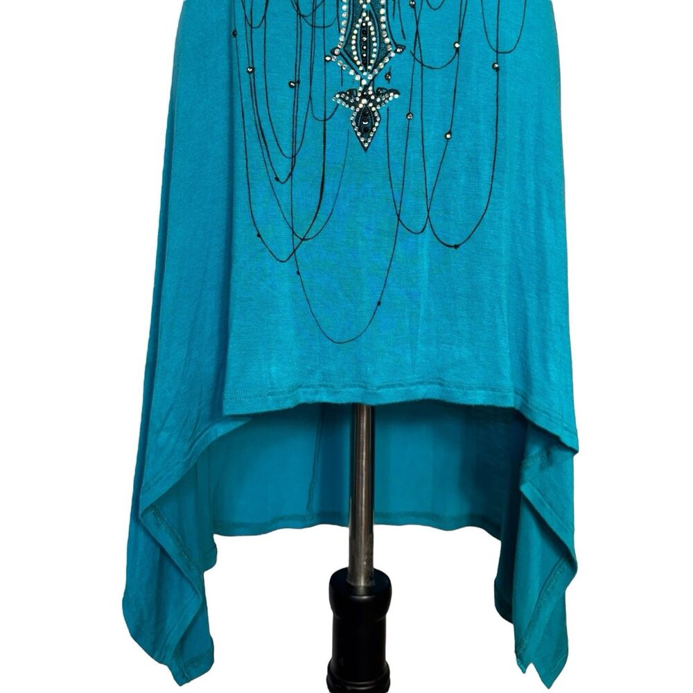 Vocal Teal Sleeveless Cross & Rose Studded High-Low dress - Picture 5 of 9